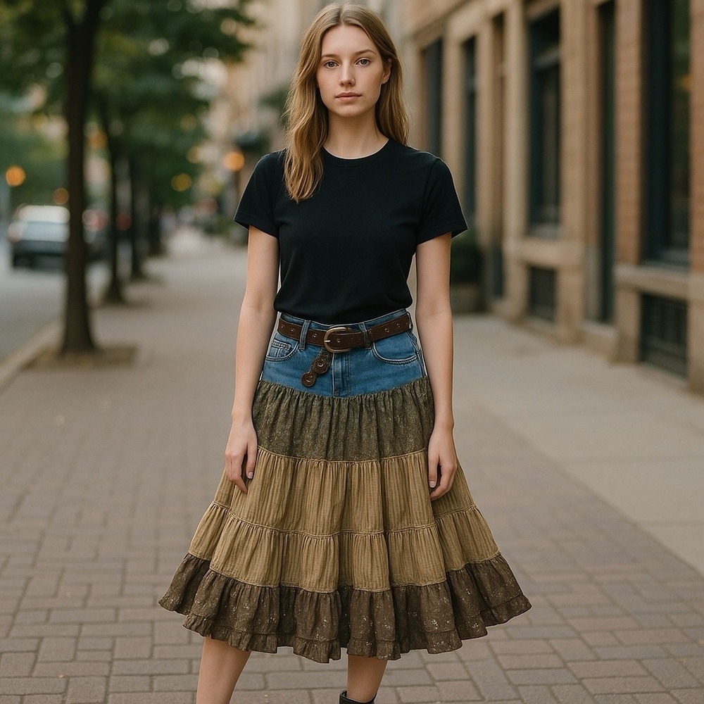 Mudd Jeans Skirt Size 13‎ Cowgirl Western Y2K Prairie Hippie Belt Included